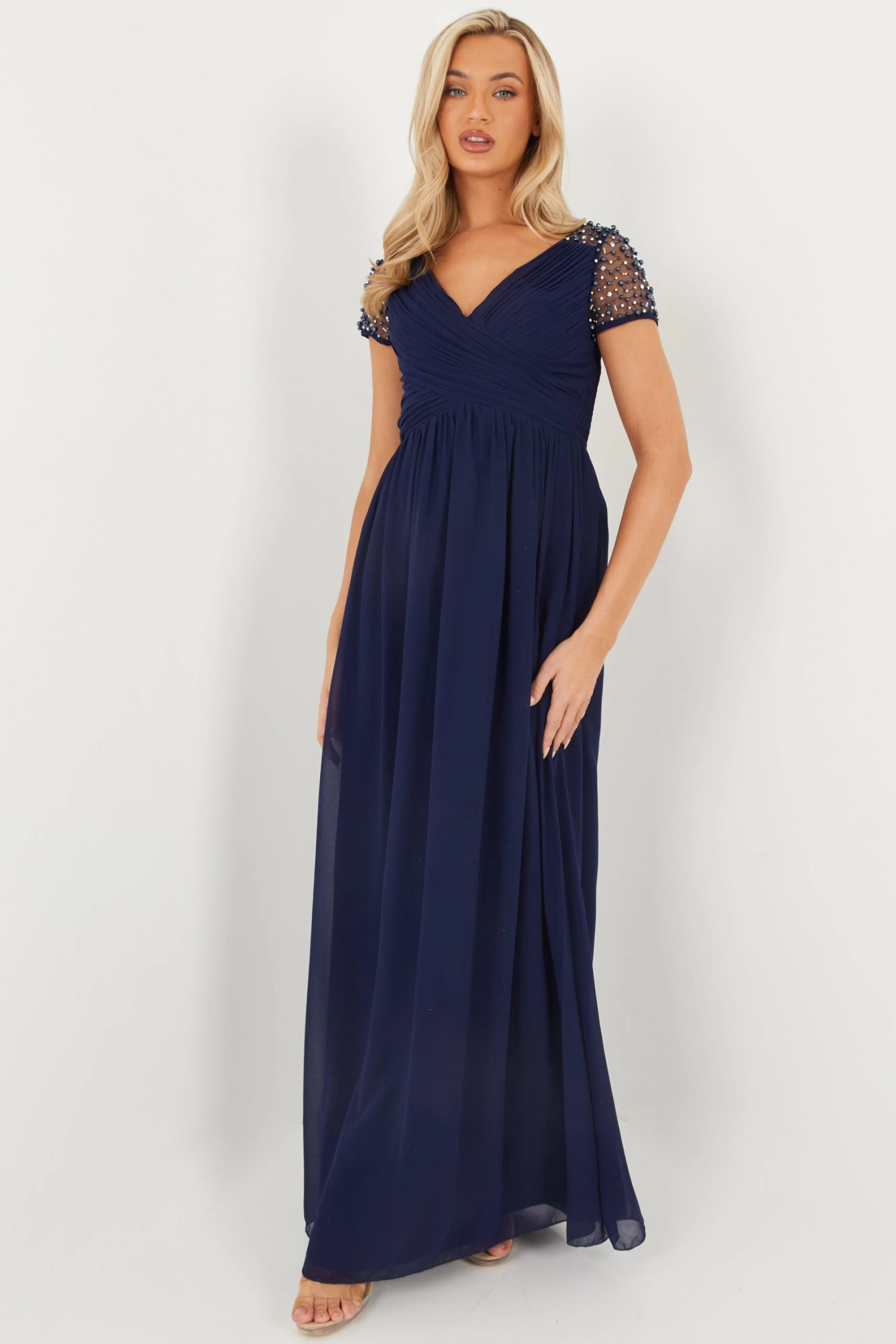 Navy Wrap Embellished Maxi Dress 2 Navy Wrap Embellished Maxi Dress - Image 2