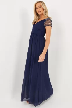 Navy Wrap Embellished Maxi Dress 9 Navy Wrap Embellished Maxi Dress -Women Clothing Sale 00100023194 XS scaled