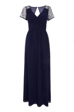 Navy Wrap Embellished Maxi Dress