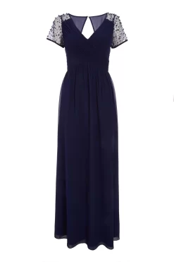Navy Wrap Embellished Maxi Dress