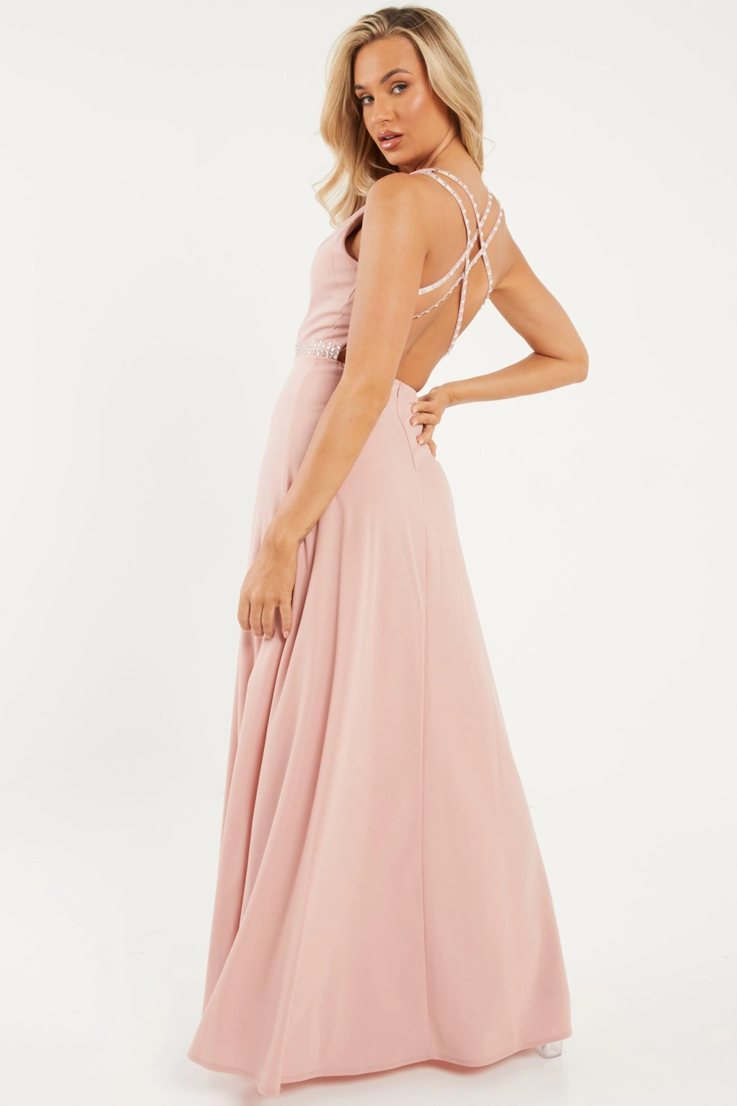 Pink Embellished Cross Back Maxi 3 Pink Embellished Cross Back Maxi - Image 3