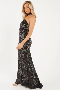 Black Lace Fishtail Maxi Dress -Women Clothing Sale 00100026146 XS