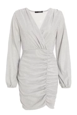 Silver Ruched Bodycon Dress