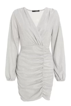 Silver Ruched Bodycon Dress
