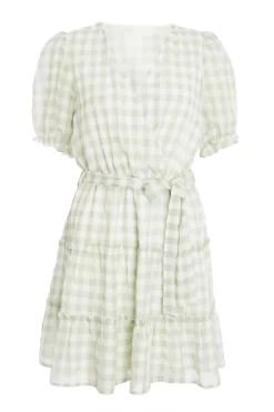 Sage Gingham Wrap Skater Dress
