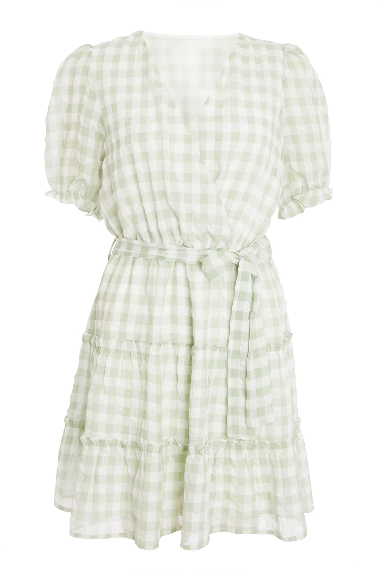 Sage Gingham Wrap Skater Dress 1 Sage Gingham Wrap Skater Dress