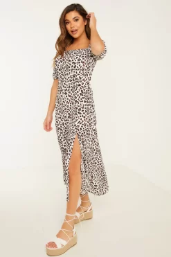 Cream Animal Print Midi Dress -Women Clothing Sale 00100029745 XS scaled