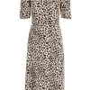 Cream Animal Print Midi Dress