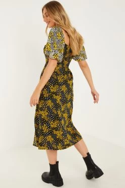 Black Floral Midi Dress -Women Clothing Sale 00100030991 XB