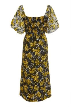 Black Floral Midi Dress -Women Clothing Sale 00100030991 ZB