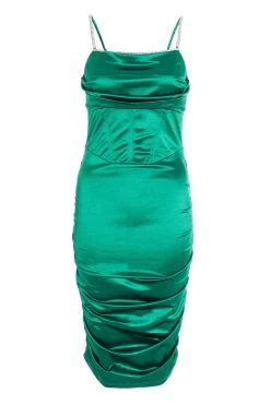 Green Satin Bodycon Midi Dress