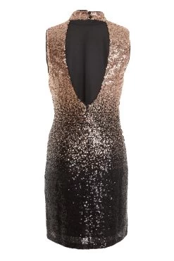 Rose Gold Ombre Sequin Backless Dress -Women Clothing Sale 00100031895 ZB