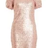 Pink Sequin Puff Sleeve Dress