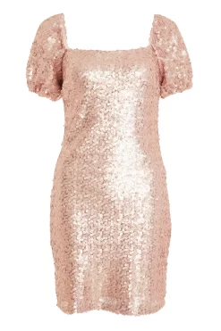 Pink Sequin Puff Sleeve Dress