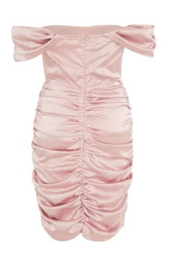 Pink Satin Bardot Bodycon Dress 10 Pink Satin Bardot Bodycon Dress -Women Clothing Sale 00100032083 ZB scaled