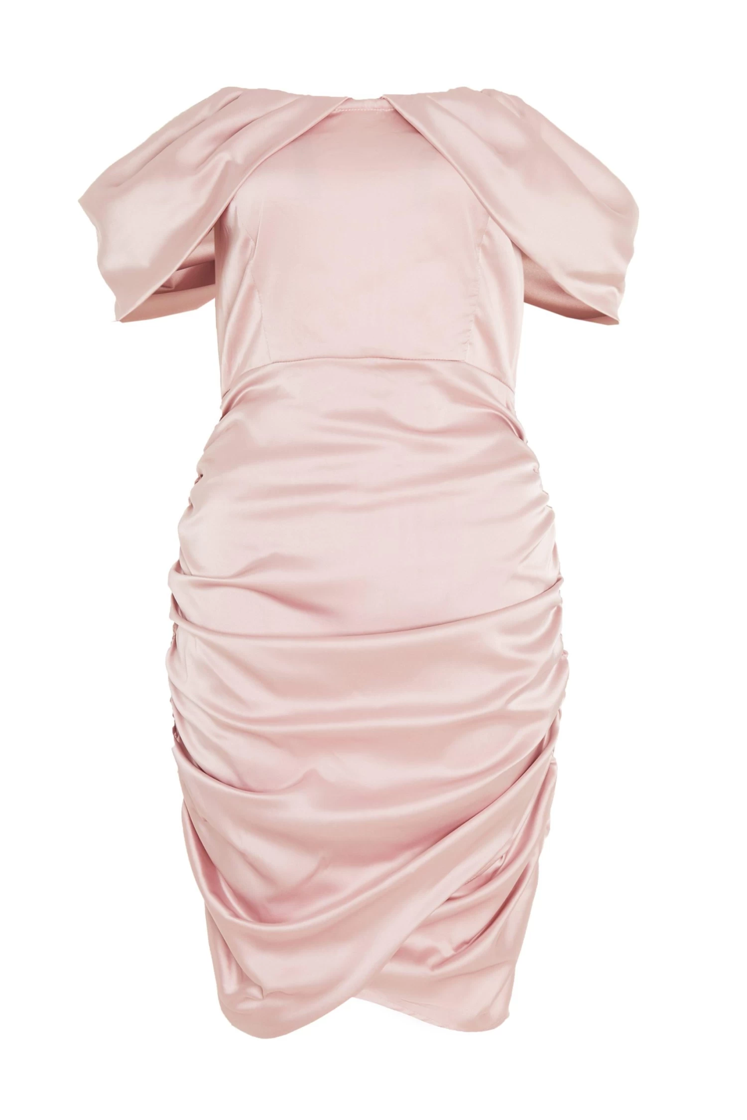 Pink Satin Bardot Bodycon Dress 1 Pink Satin Bardot Bodycon Dress