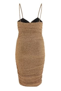 Gold Glitter Bodycon Mini Dress -Women Clothing Sale 00100032209 ZB