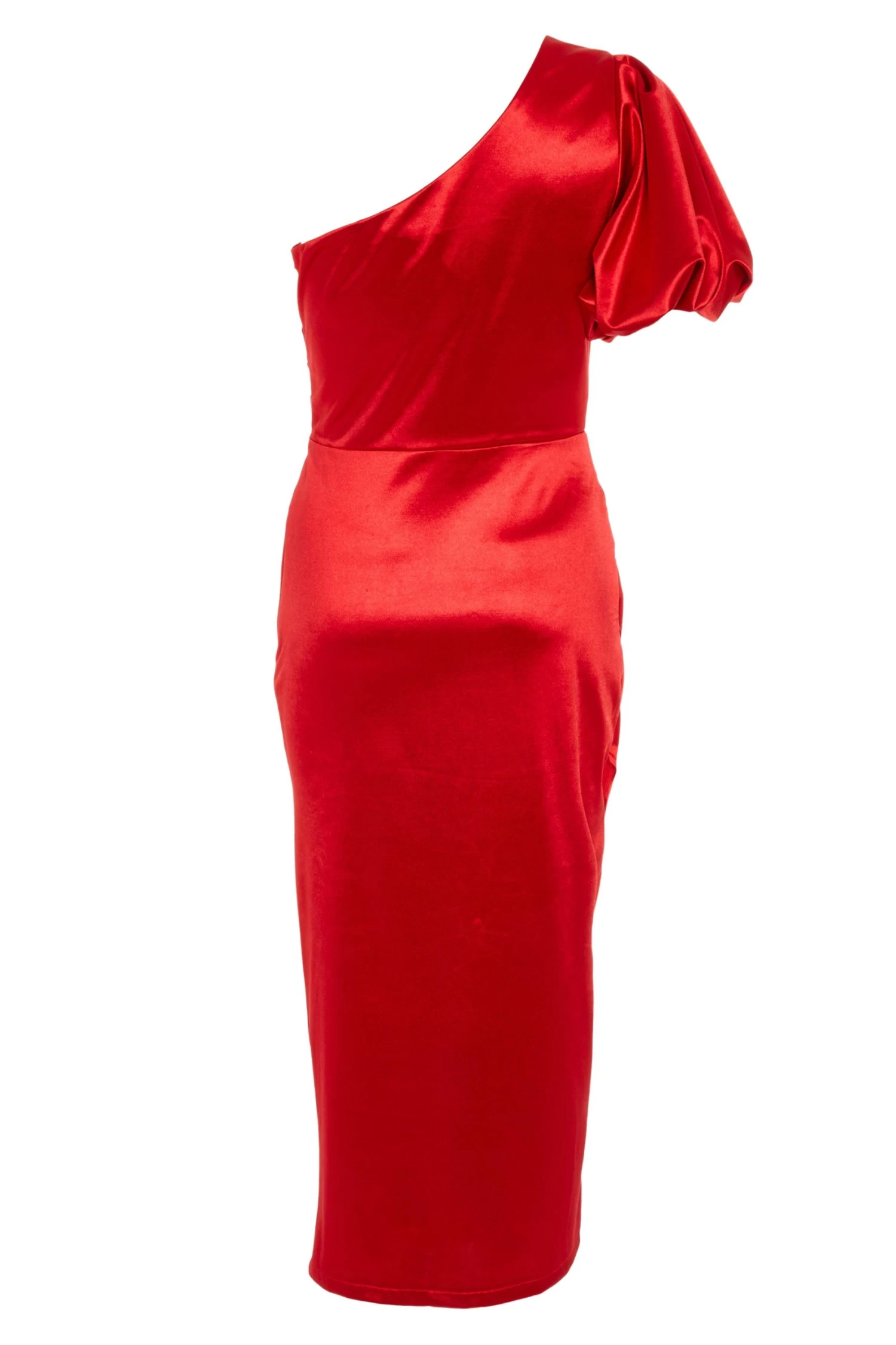 Red Satin One Shoulder Midi Dress 5 Red Satin One Shoulder Midi Dress - Image 5