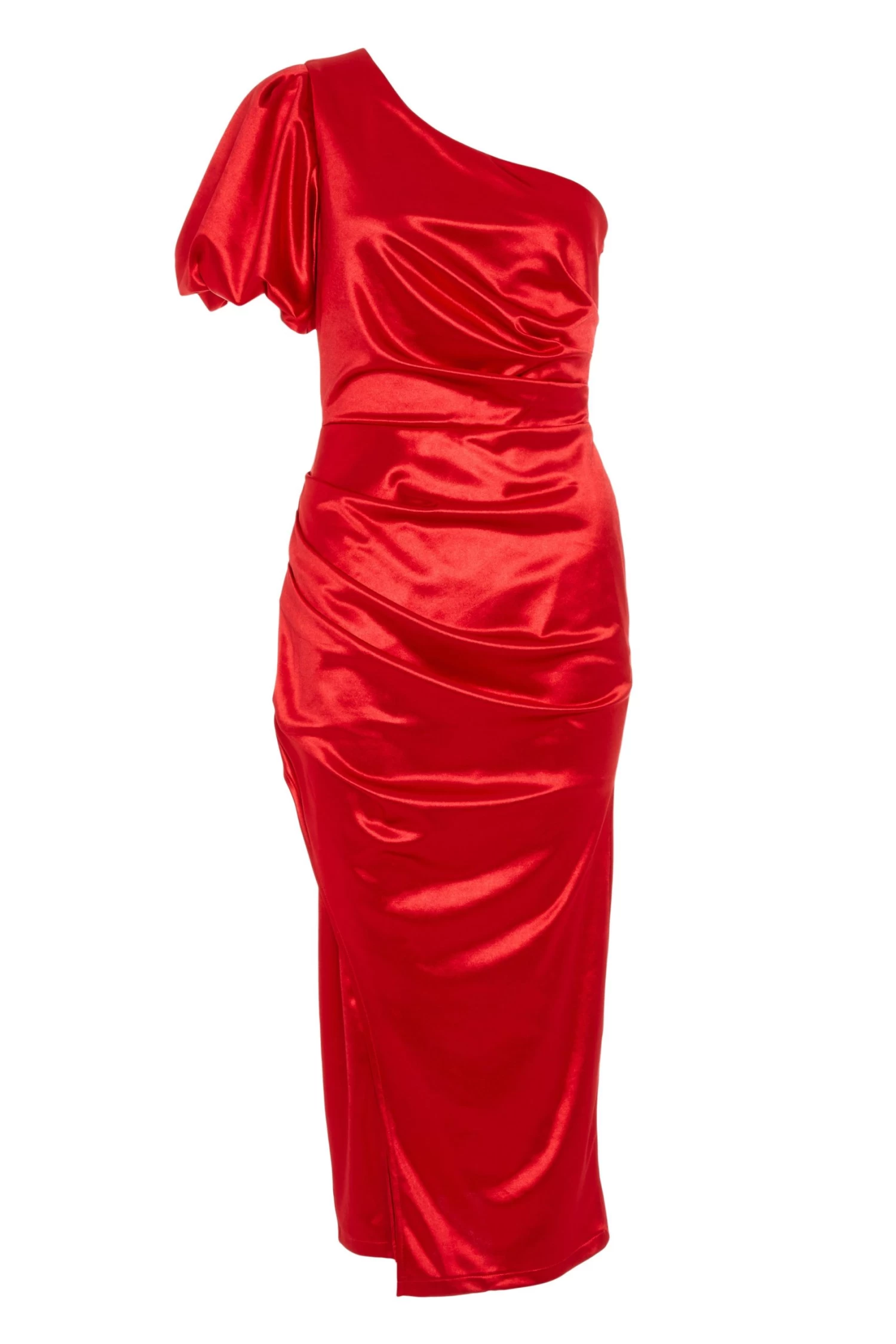 Red Satin One Shoulder Midi Dress 1 Red Satin One Shoulder Midi Dress