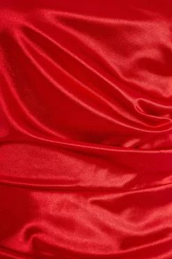 Red Satin One Shoulder Midi Dress -Women Clothing Sale 00100032396 ZS scaled