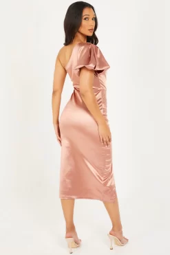 Rose Gold Satin One Shoulder Midi Dress 8 Rose Gold Satin One Shoulder Midi Dress -Women Clothing Sale 00100032397 XB scaled