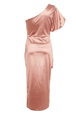 Rose Gold Satin One Shoulder Midi Dress 10 Rose Gold Satin One Shoulder Midi Dress -Women Clothing Sale 00100032397 ZB scaled
