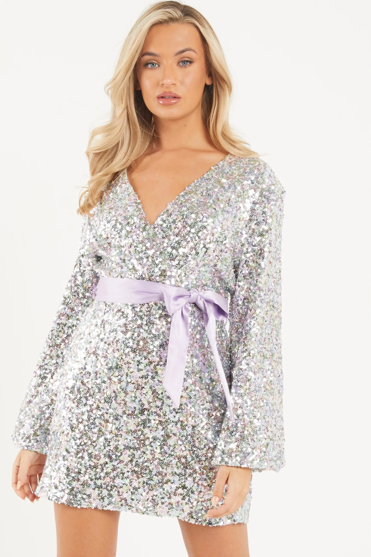 Multicoloured Sequin Wrap Dress 2 Multicoloured Sequin Wrap Dress - Image 2