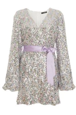 Multicoloured Sequin Wrap Dress