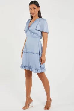 Blue Satin Smock Mini Dress -Women Clothing Sale 00100032551 XS scaled