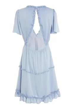 Blue Satin Smock Mini Dress -Women Clothing Sale 00100032551 ZB scaled