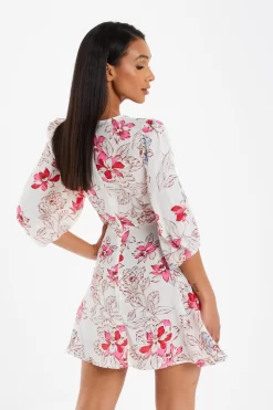 Pink Floral Satin Skater Dress 8 Pink Floral Satin Skater Dress -Women Clothing Sale 00100032766 XB scaled