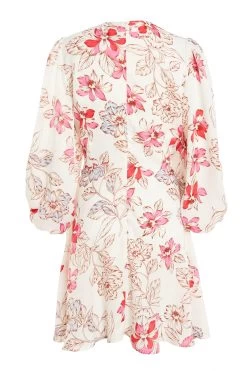 Pink Floral Satin Skater Dress -Women Clothing Sale 00100032766 ZB