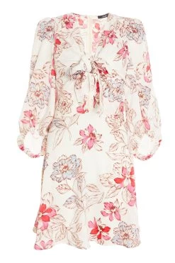 Pink Floral Satin Skater Dress