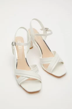 White Cross Strap Heeled Sandals -Women Clothing Sale 00100032919 XS scaled