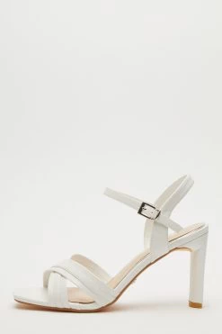 White Cross Strap Heeled Sandals