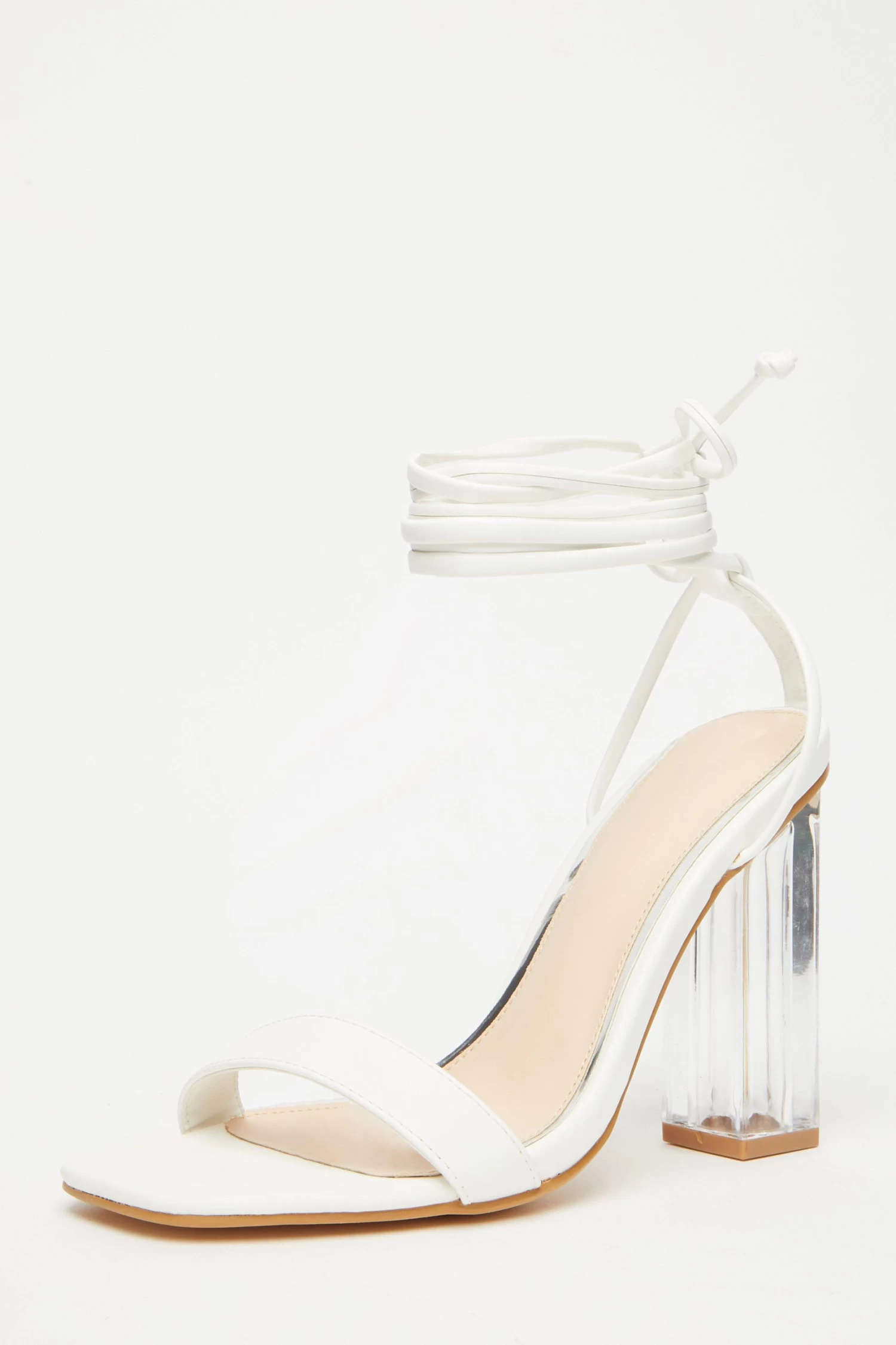 White Clear Ankle Tie Heeled Sandals 3 White Clear Ankle Tie Heeled Sandals - Image 3