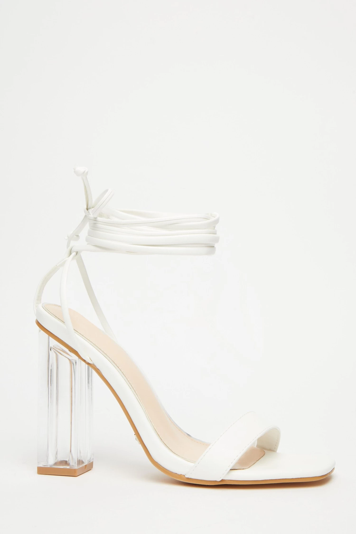 White Clear Ankle Tie Heeled Sandals 2 White Clear Ankle Tie Heeled Sandals - Image 2