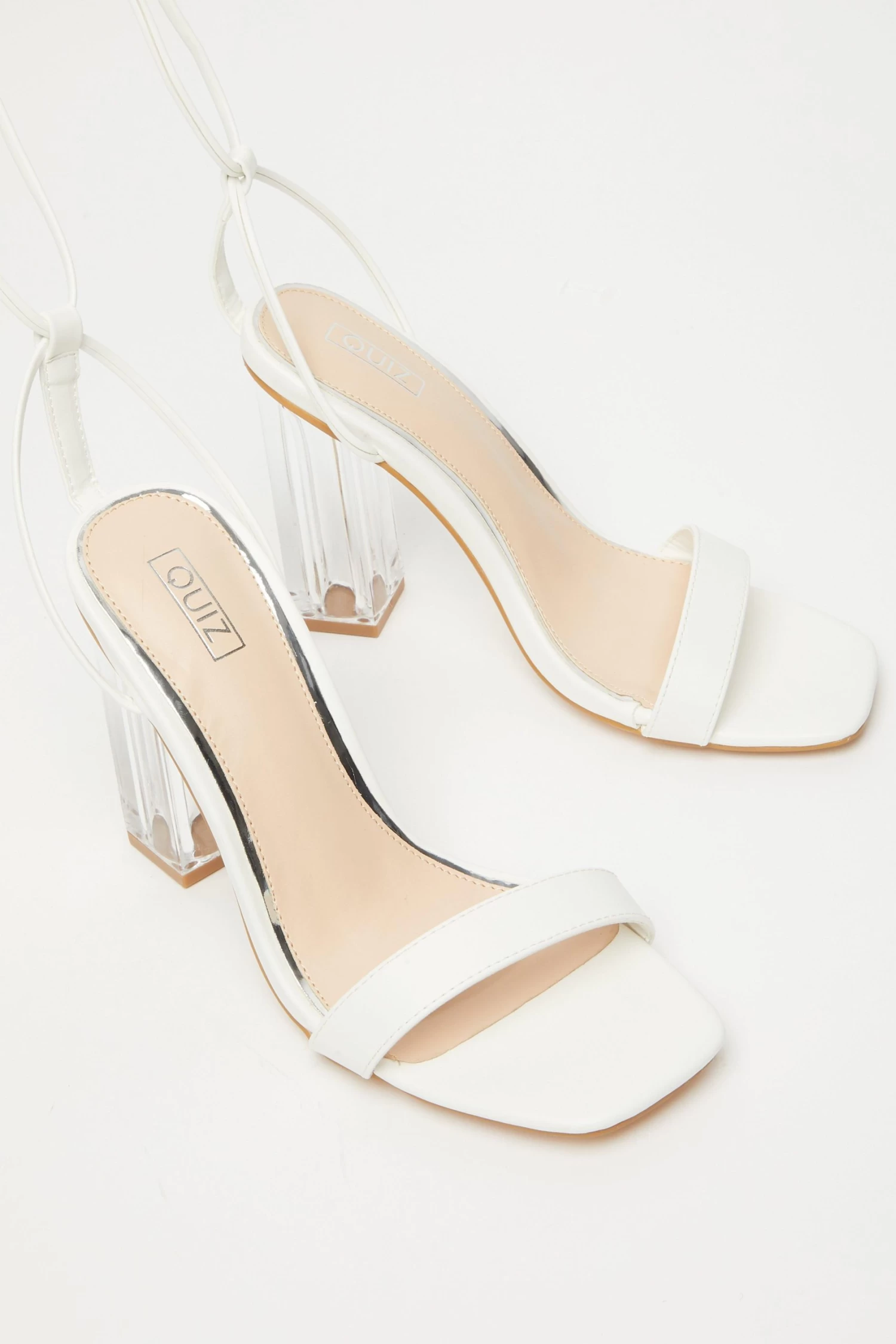 White Clear Ankle Tie Heeled Sandals 4 White Clear Ankle Tie Heeled Sandals - Image 4