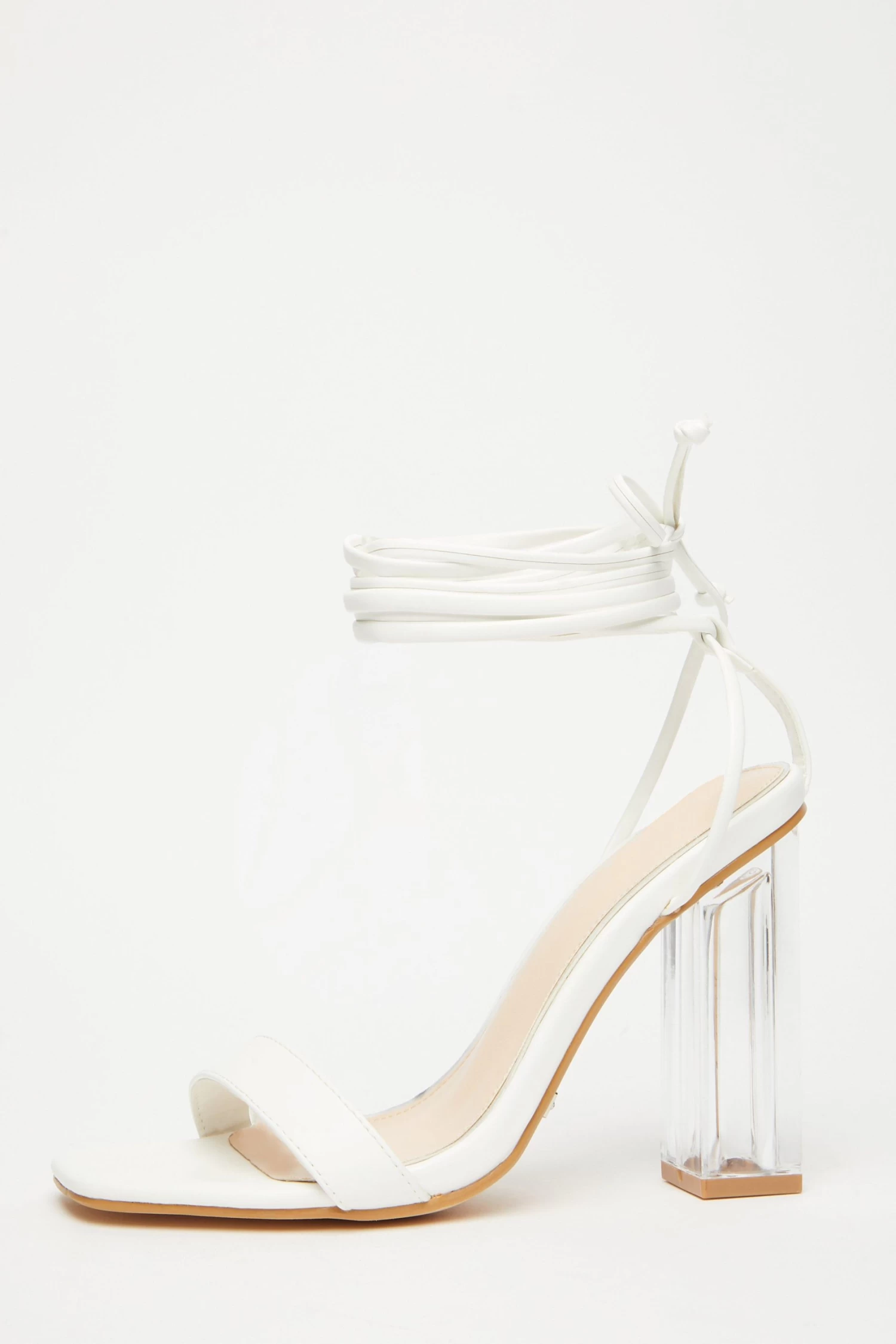 White Clear Ankle Tie Heeled Sandals 1 White Clear Ankle Tie Heeled Sandals
