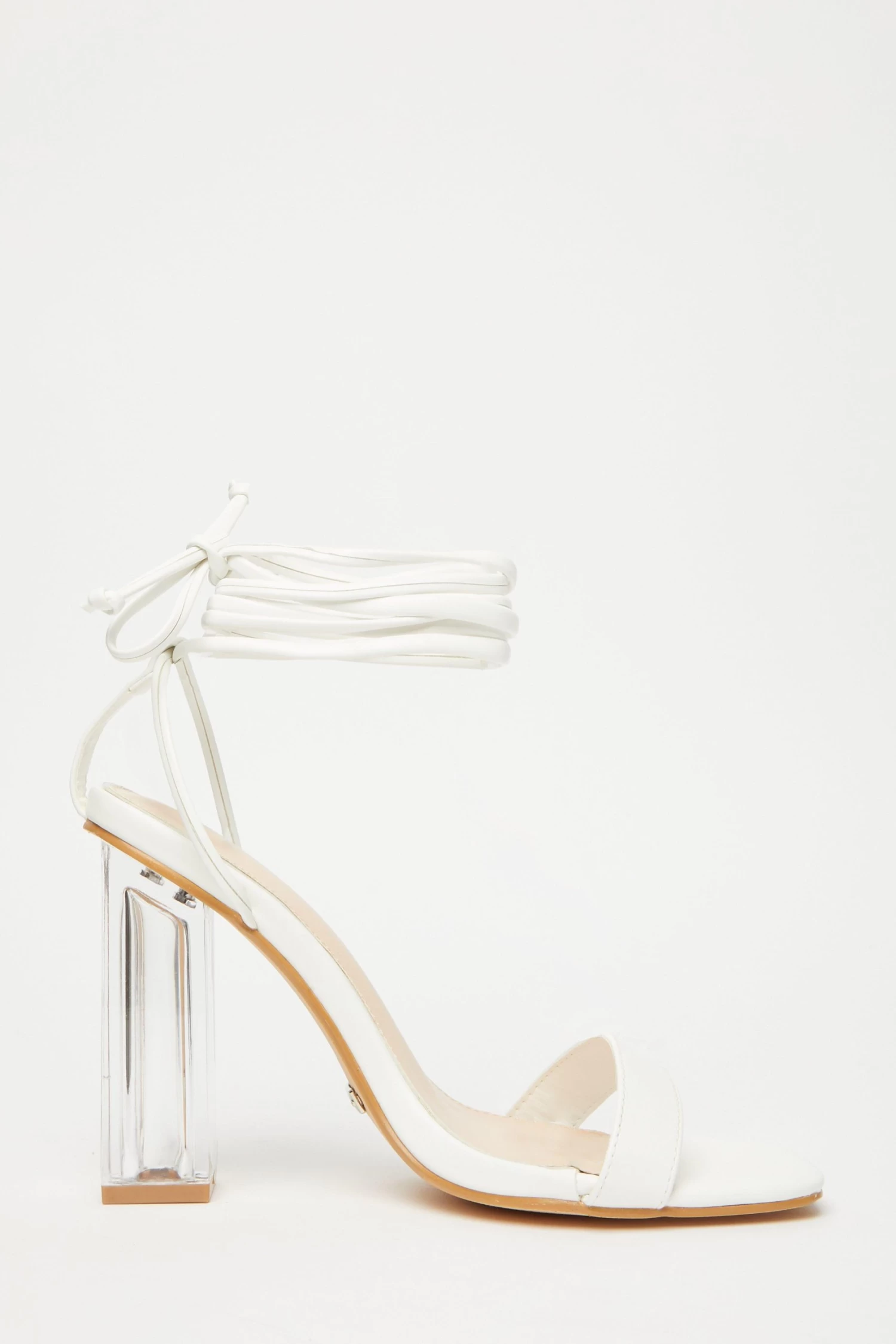 White Clear Ankle Tie Heeled Sandals 6 White Clear Ankle Tie Heeled Sandals - Image 6