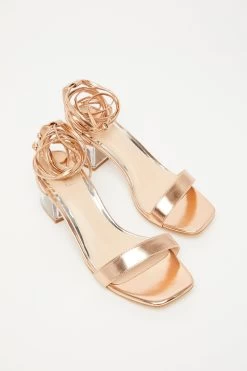 Rose Gold Clear Ankle Tie Low Heeled Sandals -Women Clothing Sale 00100032956 XS