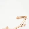 Rose Gold Clear Ankle Tie Low Heeled Sandals