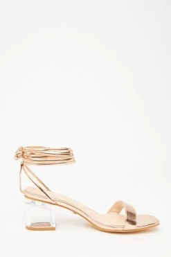 Rose Gold Clear Ankle Tie Low Heeled Sandals -Women Clothing Sale 00100032956 ZS