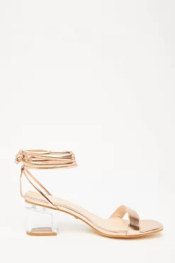Rose Gold Clear Ankle Tie Low Heeled Sandals -Women Clothing Sale 00100032956 ZS scaled