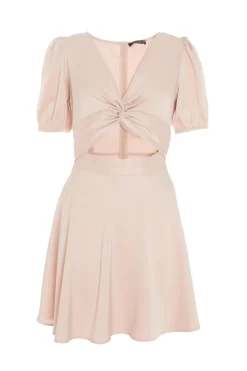 Pink Satin Cut Out Skater Dress