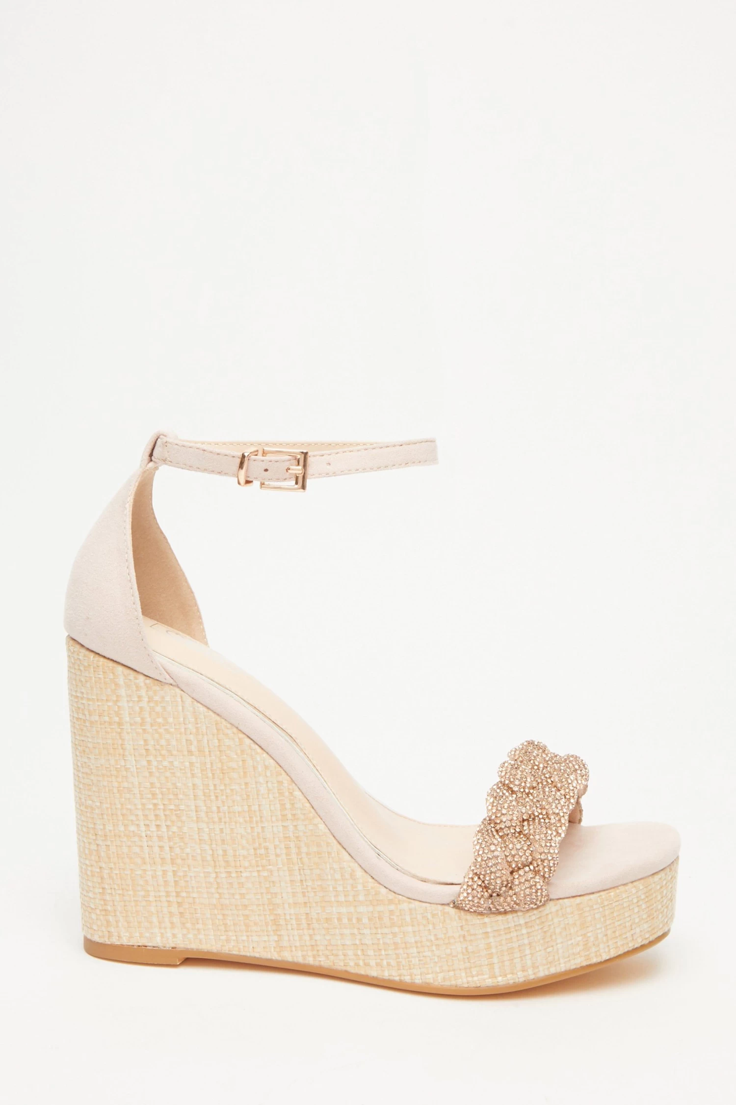 Blush Pink Embellished Pleat Wedges 2 Blush Pink Embellished Pleat Wedges - Image 2