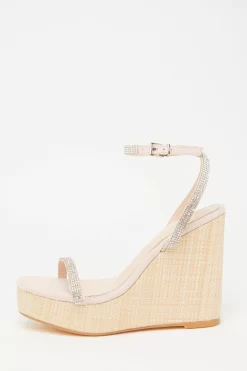 Nude Embellished Strappy Wedges