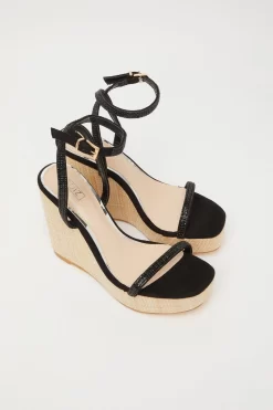 Black Embellished Strappy Wedges -Women Clothing Sale 00100033262 XS scaled