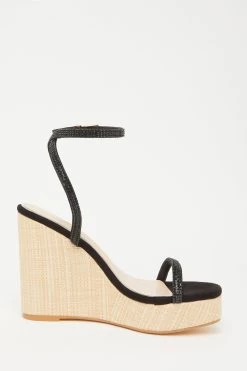 Black Embellished Strappy Wedges -Women Clothing Sale 00100033262 ZS