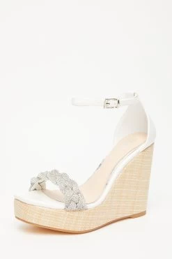 White Embellished Pleat Wedges 8 White Embellished Pleat Wedges -Women Clothing Sale 00100033267 XB